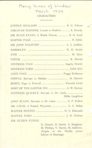 Programme for The Merry Wives of Windsor